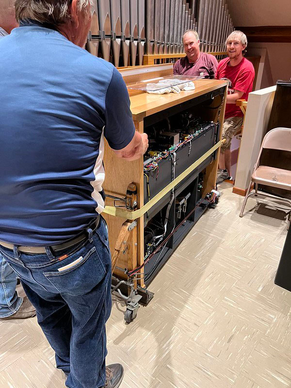 Installation process for 
Rodgers 235 interfaced with the church's Wicks Pipe Organ